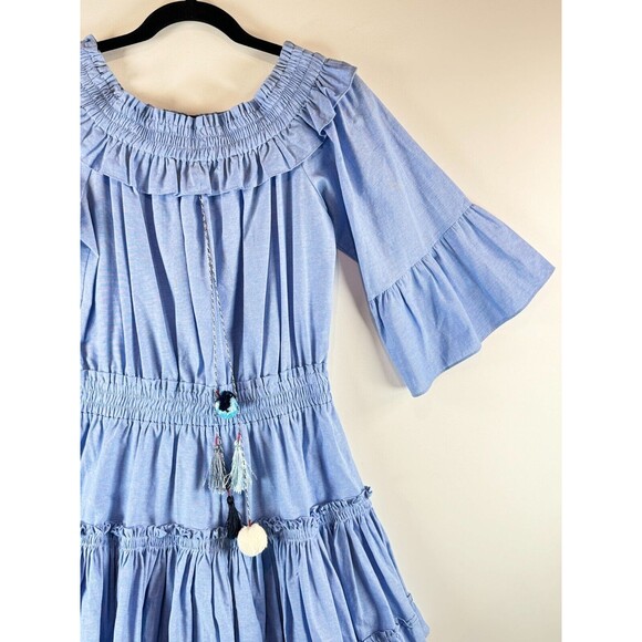 Anthropologie Misa Womens Dress Blue Masha Mini Off Shoulder Tiered Boho Small - Picture 7 of 13